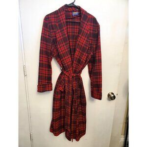 Pendleton Red & Black Plaid Wool Long Men's Robe With Belt & Pockets